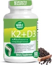 K2 D3 ויטמין תוסף עם bioPerine - Cal Vegancium עם ויטמינים K ו- D - מתקדם D3K2 VIT 5000 IU - 60 טבעוני D3 Plus K2 MK-7 קפסולות תזונתיות מורכבות לבריאות הלב והעצמות (1 (1) (1.