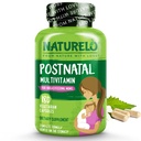 NATURELO Postnatal Multivitamin - תוספת להניק נשים - ויטמין D, Folate, Gentle Iron - עבור סיעוד אמא, בייבי - פוסט Natal Lactation Support 180 קפסולות