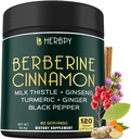 7in1 Premium Berberine ו Ceylon Cinnamon for Weight Management, Digestion, Heart Health & Immune Support - עם ג'ינסנג, Turmeric, ג'ינג'ר, Milk Thistle & Black Pepper - 120 קפסולות טבעוניות