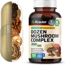 BIO KRAUTER Dozen Mushroom Complex קפסולות 2100 מ"ג בלגן - 100 טבעוני Caps - 12 Extracts in One Mushroom תוסף עבור Immune Support - Lions Mane, Reishi, Cordyceps
