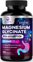 Magnesium Glycinate Chelated for Max Absorption - תומך העצם, השרירים, Nerves & Heart Health, Nature's Sleep and Stress Support, Best Magnesium Supplement Pills for Whole Body Support - 120 טבליות