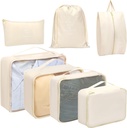 Toplive 7 Set Packing Cubes עבור נסיעות, Luggage מארגנת באגים עבור אביזרים נסיעות, Compression Packing Cubes, Beige