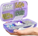 Travel Pill Organer - Airtight Medicine Case for Travel Portable Pharmacy Box with Labels Container 8 השוואת תרופות הולדר יכולות גדולות מדי יום (Purple)