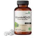 ויטמין K2 (MK7) עם תוסף D3 - Non-GMO פורמולה - 5000 IU ויטמין D3 & 90 mcg ויטמין K2 MK-7, 60 קפסולות צמחוניות