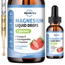 משולש Magnesium Complex טיפות, 1300 מ"ג מגנזיום Glycinate, Turate & Citrate with אומגה3, L-theanine, Ashwagandha, Potum, D3, B6, B12 עבור Calm, Sleep, השריר, סטרוברי פלמור, 2 FlZ OZ OZ OZ