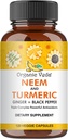 אורגני Veda Neem & Turmeric קפסולות עם ג'ינג'ר & Black Pepper - Neem Leaf, Turmeric, ג'ינג'ר, Black Pepper כמוסות - טבעוני, non-GMO - 120 הרוזן
