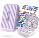 Travel Pill Organer Box with Medicine Labels, 2Pack 7 השוואתיות ב- Portable Pill Case, Daily Insuranceer Storage Pill Container for Pocket Pharmacy (Purple, S+L 2pack)