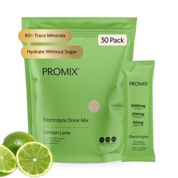 ProMix Nutrition Electrolytes אבקת Packets - סוכר חינם, Zero Calorie, Stevia חינם, Fasting Friendly, Natural Pink Salt - לימון Lime - 30 משרתות (Pack of 30)