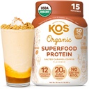KOS Vegan Protein Powder, Salted Caramel Coffee - Low Carb Pea Protein Blend, Organic Plant Superfood Rich in Vitamins & Minerals - Keto, Dairy Free - Meal Replacement for Women & Men - 15 Servings