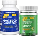 Natural Stacks Magtech Magnesium + Mood Magnesium Gummies Bundle - 4 טפסים של Magnesium - הירגעות, בריאות המוח ותמיכה מתח - 210 Totals Pieces