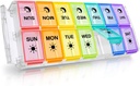 גלולת גלולות 2 פעמים ביום, Fullicon Quick Fill Large Weekly AMPM Box, Medicineמארגנת 7 ימים, Daily Pill Cases - Rainbow (Patent Registered)