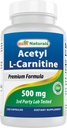 Best Naturals Acetyl L-Carnitine (ALCAR) 500mg, 120 Capsules, 120 Servings - Non-GMO and Gluten Free, 1 Capsule per Serving
