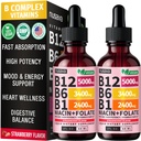 (2 Pack) ויטמין B12 ו- B6 טיפות נוזלים, B12 Sublingual ויטמין B Complex - B 12 ויטמין 5000mcg - B12 Methylcobalamin for Energy, Brain, and Heart Support with 27,200 mcg, Strawberry, 80 משרתים