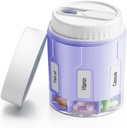 Daviky Pill Bottle מארגנת, מארגן תוספת עם 7 השוואתים גדולים, Travel Pill Dispenser Round Pill Box with Two Lids (Purple)