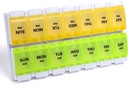 Sukuos AM PM שבועי גלולות מארגנת 7 יום, 2 פעמים A Day גלולות Box עם Easy Push Button, BPA חינם ויטמין מקרים עבור שמן דגים / Supplements, קל לנקות (Yellow & Green)
