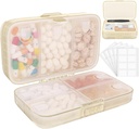 FY Weekly Pill מארגנת עם תוויות,8 השוואתיות נסיעות יומיות פאי מקרה Airtight Moistureהוכחה גדולה Box to Hold ויטמינים, שמן דגים, תוספים, Cotton Swab ו Bandages-Beige