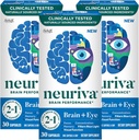 NEURIVA Brain + עין תוספת לזיכרון, מיקוד & ריכוז עם Lutein קלינית Tested Lutein ו Zeaxanthin, ויטמינים A C & E + Zinc for Eye Health & Blue Light 30 Count קפסולות (3 Pack)