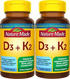 הטבע עשה ויטמין D3 K2, 5000 IU (125 mcg) ויטמין D, תוספת תזונתית עבור העצם, שיניים, שריר ותמיכה בריאות החיסון, 30 Softgels, 30 יום אספקה - חבילה של 2
