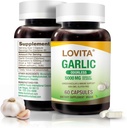 Lovita Odorless Garlic כמוסות, 5000 מ"ג טרי Garlic Equivalent, 1.25% Allicin Extract, תומך הלב, לחץ דם, כולסטרול מערכת החיסון, Non-GMO, Gluten-Free, 60 קפסולות טבעוניות