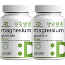 2 Pack Magnesium Glycinate 500 מ"ג, 480 Veggie קפסולות | 100% Chelated for Easy Absorption