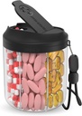 Ph Dispenser עם 7 השוואתיות גדולות, מארגנת בקבוק גלולות 4.4 " H x 3.6" Dia for Travel, תוספת מארגנת עם עיצוב אנטי-Mixing, BPA-Free Piller עם 20 תוויות Pcs, שחור שחור שחור שחור