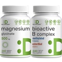 Magnesium Glycinate 500mg Veggie כמוסות & ביואקטיבי ויטמין B Complex Bundle Pack - בקלות Absorbed Chelated מינרלים - Immune, Energy & Metabolism תוסף תוסף