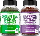 Green Tea Fat Burner (60 Count) ירידה במשקל שומן Burner Appetite Suppressant עבור מבוגרים ו תוספי Saffron (60 מסטיק) Premium Sugar Freemy - 5 ב 1 Advanced Formula - טבעוני בטוח & USA Made Made Made Made