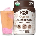 אבקת חלבון מבוססת צמחי KOS, שוקולד USDA אורגני - Low Carb Pea חלבון תערובת, טבעוני Superfood עם ויטמינים ומינרלים - Keto, Soy, חלב חינם - החלפת Meal עבור נשים וגברים - 15 משרתים