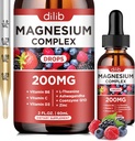 תוספת משולשת של Magnesium Complex, Magnesium Glycinate, זרוק, Citrate נוזל טיפות 200 מ"ג עם Ashwagandha, CoQ10, ויטמין B6, C, D, Zinc - Mix Berry Flavor טבעוני