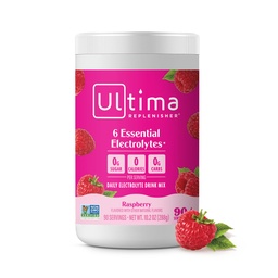 Ultima Replenisher Daily Electrolyte אבקת משקאות Mix - סוכר חינם - פטל, 90 משרתים - אבקת הידרה עם 6 Key Electrolytes ו- Trace מינרלים - Keto Friendly, טבעוני, non-GMO