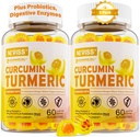 סוכר חינם Turmeric Curcumin מלא חניכיים 550 מ"ג למבוגרים, ג'ינג'ר & Black Pepper | 95% Curcuminoids w/Prebiotic Probiotic & Postbiotic בלנדר, תמיכה, Immune & Digestive Health, 2Pack