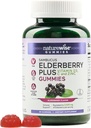 NatureWise Sambucus Elderberry Gummies - Immune Support תוסף לילדים בגילאים 4 ומבוגרים עם ויטמין C, D3, Zinc - Elderberries Equivalent to 3520 מ"ג - טבעוני, non-GMO - ספירה 60[30 יום אספקה]