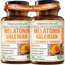 Melatonin Sleep Aid with L Theanine & Valan Root - תוסף Turmeric - Turmeric Curcumin עם ג'ינג'ר & Black Pepper - L-theanine & Melatonin 3mg for Sleep, Calm and Stress Relief - 2 Pack