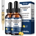 (2 Pack) Magnesium Glycinate, Citrate, Malate Liquid Drops-Triple Magnesium Complex תוספת של 500 מ"ג עם Ashwagandha, L-theanine, ויטמין B6-Support Calm, Stress Relief, Sleep,שרירים-Lemon Flavor Flavor Flavor Flavor