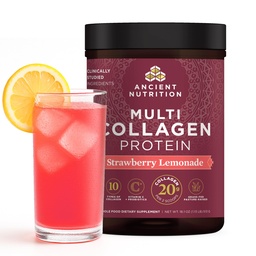 תזונה עתיקה hydrolyzed Collagen Peptides אבקת עם פרוביוטיקה, חלבון סטרוברי לימונדה Multi Collagen עבור נשים וגברים עם ויטמין C, 45 משרתות, תומך עור וציפורים, Gut Health, 18 18
