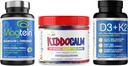 Magtein Magnesium L-Threonate 60 קפסולות, Magceutics KIDDOCALM חניכיים לילדים 90 קפסולות, ויטמין D3 K2 עם MCT 30 קפסולות - Bundle