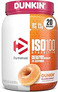 Dimatize x Dunkin' Glazed Donut ISO100 אבקת חלבון Whey, 25g של חלבון, 5.5g BCAAs, 120 Cal, Gluten Free, 1g Fat, 1g סוכר, 2g Carb (20 משרתות)