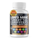 אריה אורגני של טורקיה Tail Cordyceps Reishi Shitake Maitake Meshima Poria Cocos Oyster Mushroom Agaricus Chaga Shiitake Snow Mushroom -150 קפסולות מיוצר בארה"ב