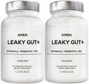Amen Leaky Gut תוסף - מתקדם פורמולה עם bioavailable L Glutamine, Zinc, Turmeric, DGL Licorice Root - Marshmallow Root - Probiotics & Fermented Prebiotics - טבעוני, non-GMO - 2-Pack Licorice Root - 2Pack