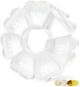 MOLN HYMY Large Weekly Pill Box 7 Day, Sweet Pill מקרה מארגנת 1 פעם ביום, Floral Pill Container Once Daily, Pretty Medicine Dispenser forוויטמין/Fish Oil/Medication/Supplements (White)