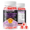 Magnesium Citrate Gummies 420 מ"ג למבוגרים - שכבה כפולה - w/10 מיליארד CFU - 5 Strains Probiotics & Calcium, D3, Biotin, Iron, B6, B12, Folate, תמיכה בעצמות, עצבנות, שרירים - טבעוני 60Ctsss