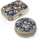 Pill Case Pill Box with Mirror Retro Small Pill Case for Purse or Pocket ברונזה או ויטמינים, שמן דגים, תוספים, Pill Containe Travel Gifts (2PCS)