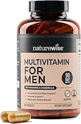 NatureWise Multivitamin for Men - Daily Male Support - מינרלים & Herbs for Energy, Performance, Immunity - עם ויטמין A, C, D, B-Complex - Soy & Gluten-Free, non-GMO - 180 קפסולות.