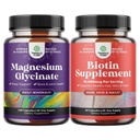Bundle of Pure Magnesium Glycinate 400 מ"ג עבור שינה Mood ומנוחה 240ct גלולות ביוטין טהור לנשים גברים - להפסיק נשירת שיער רזה תוספת טבעית