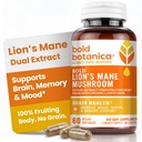קפסולות Mane Mushroom של Bold הבוטניקה - 100% פרי הגוף - תמצית של אריה אורגני - Nootropic Brain Health - Memory, Mood, Immune Support - 60 קפסולות טבעוניות