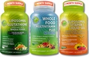 Daily Immune, Antioxidant & Energy Support Bundle - Liposomal Glutathione 500 מ"ג עם Whole Foods + Liposomal ויטמין C 1100 מ"ג נוזלי + טבעוני מזון רב ויטמין ללא ברזל