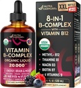 USDA אורגני ויטמין B-Complex B5 Pantothenic Acid | B12 Methyylobalamin | B1 Thiamine | B6 Pyridoxine | B7 Biotin | B9 Folic | B3 Niacinamide - B Complex Drops, Made in USA Supplement, 4fl oz ozozozozozozozozoxine | B7 Biotin | B9 Folic | B9