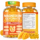 Magnesium Glycinate Gummies 600mg, Chewable Sugar חינם Potassium Magnesium חניכיים עם Magnesium Glycinate, ויטמין D, B6 ו CoQ10 לשינה, להירגע, המוח והשרירים, 120 ספירה
