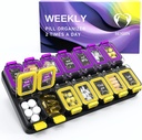עוד מארגנת גלולות שבועיות גדולות 2 פעמים A Day - Airtight Pill Box 7 Day - Am Pm ויטמין Case - תרופה המכילה שבועיים תוספת תרופות לשמור פעמיים Med XL צהוב / Purple