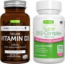 ויטמין D3 + Super B12-Complex, טבעוני Bundle, 365 1000iu ויטמין D3 טבליות + High Absorption Sublingual B12, על ידי Igennus